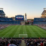 Gillette Stadium i Foxborough med VM 2026 dekorasjoner