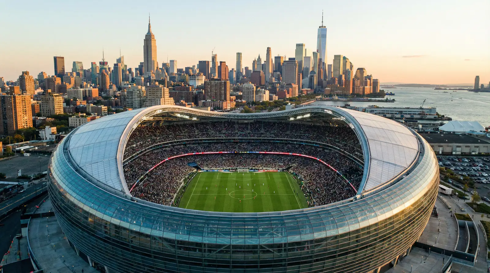 MetLife Stadium VM 2026 med New York skyline i bakgrunnen