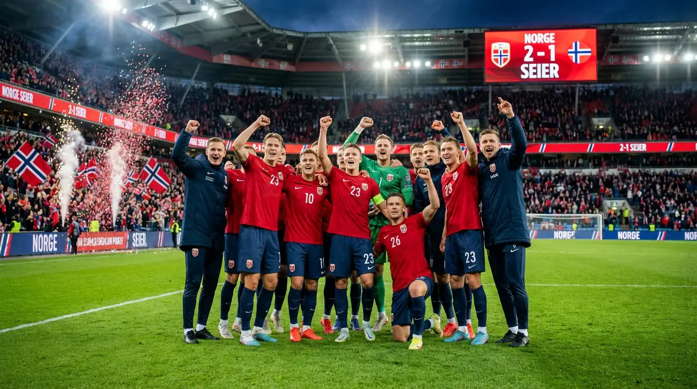 Det norske fotballandslaget feirer VM-kvalifisering etter 28 års venting